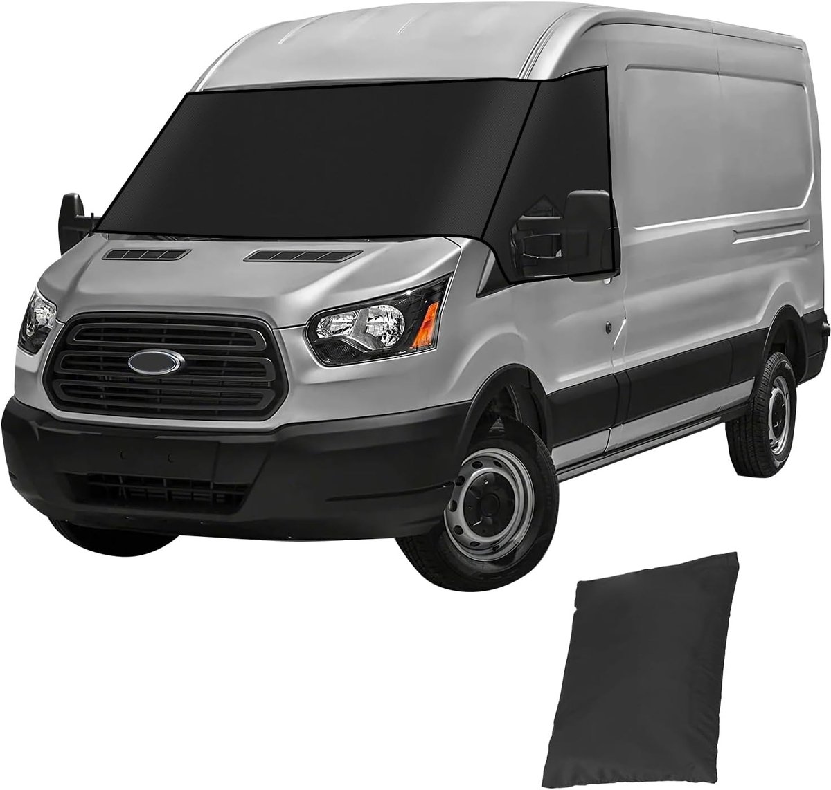 Voorruit Wrap Cover voor Ford Transit Custom 2012-2024, Zwart 600D Waterdichte Verduisterende Zonneschermen Auto Voorruit Cover, All-Weather Sneeuw Vorst Bescherming