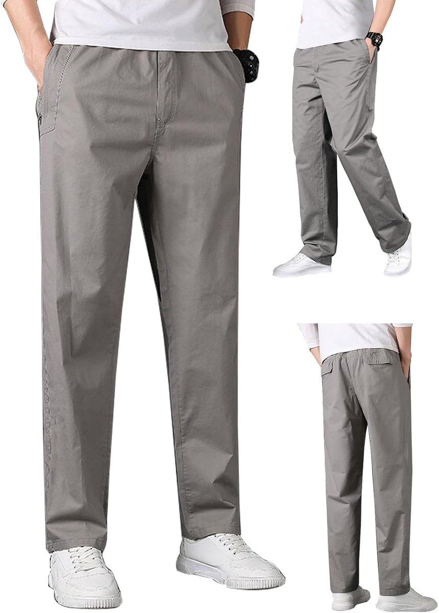 Heren chinobroek rechte snit 100% katoen elastische taille casual rechte buis