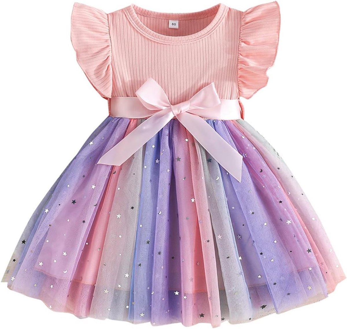 Jurk voor kleine meisjes, ruches, mouwloos, lange mouwen, tule jurk met strik, schattig zomerjurk, herfst, feest, prinsessenjurk, zomerjurk, 2-6 jaar