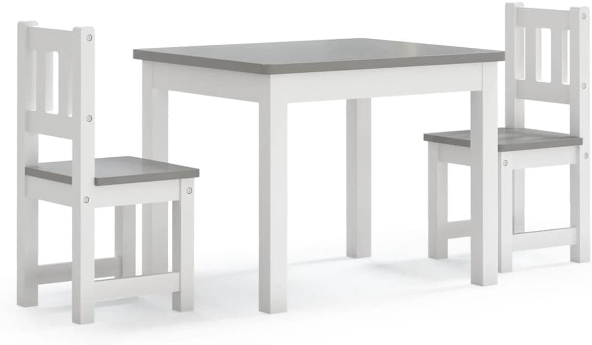 3-delig. van MDF kindertafel met 2 stoelen voor schilderen knutselen spelen wit grijs
