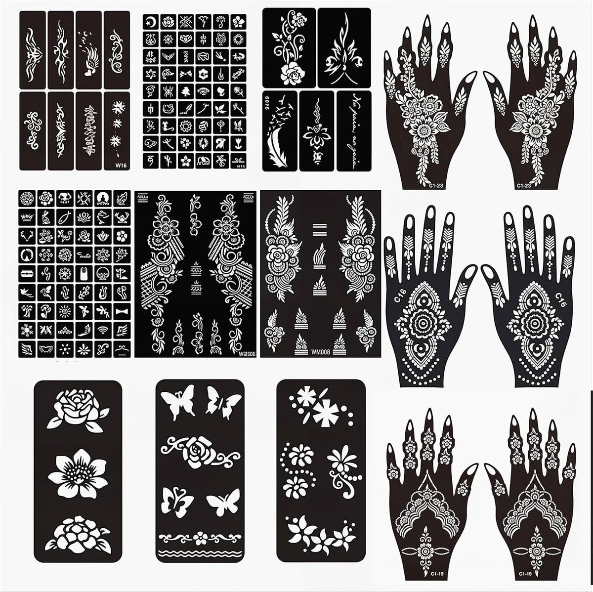 Tijdelijke tattoo-sjablonen voor vrouwen, meisjes en tieners, henna tattoo-sjablonen voor bodyart, gezichts- en handschilderen, doe-het-zelf tattooset voor feestjes en
