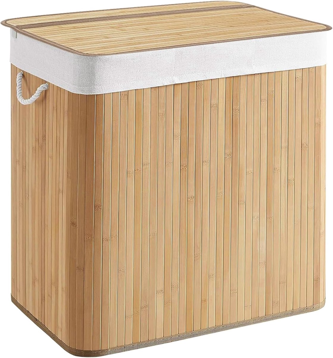 Wasmand 3 vakken, 150 l wasmand met deksel, bruin
