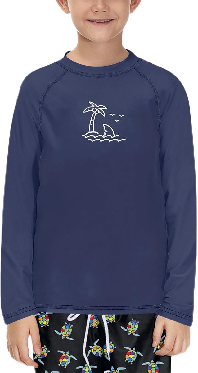 Rashguard shirt voor jongens, ronde hals, zwemshirt met lange mouwen, UV-shirt, ademend, 104-152