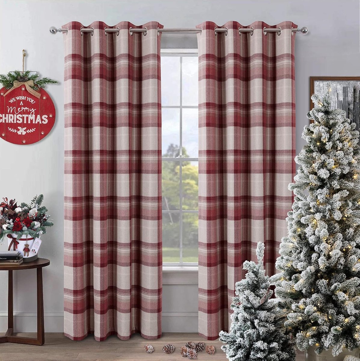 Always4u 100% verduisteringsgordijnen van kunstwol, 2 stuks, dubbel gordijn, woonkamer, met oogjes, geluidsisolerend, voor woonkamer, slaapkamer, keuken, 140 x 245 cm, rood
