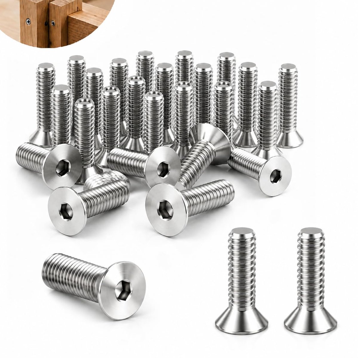 30 stuks M6 x 25 mm verzonken schroeven, roestvrij staal, binnenzeskantschroeven, roestvrij staal, voor meubelbouw, machinebouw, modelbouw, reparatie, vlakke bevestiging met verzonken kop voor