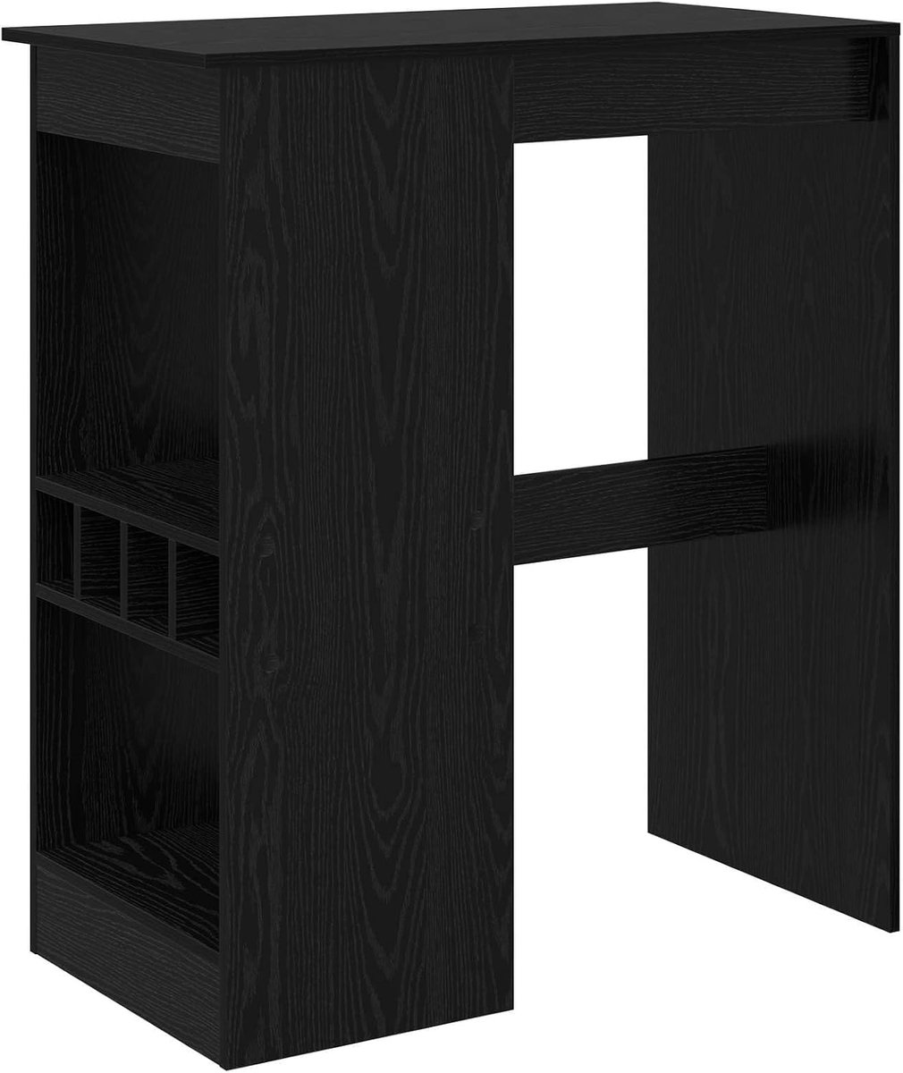 Bartafel 90 cm van houtmateriaal in zwart eikenlook met plank, rechthoekig 90 x 47,5 x 103,5 cm, voor eetkamer en huisbar