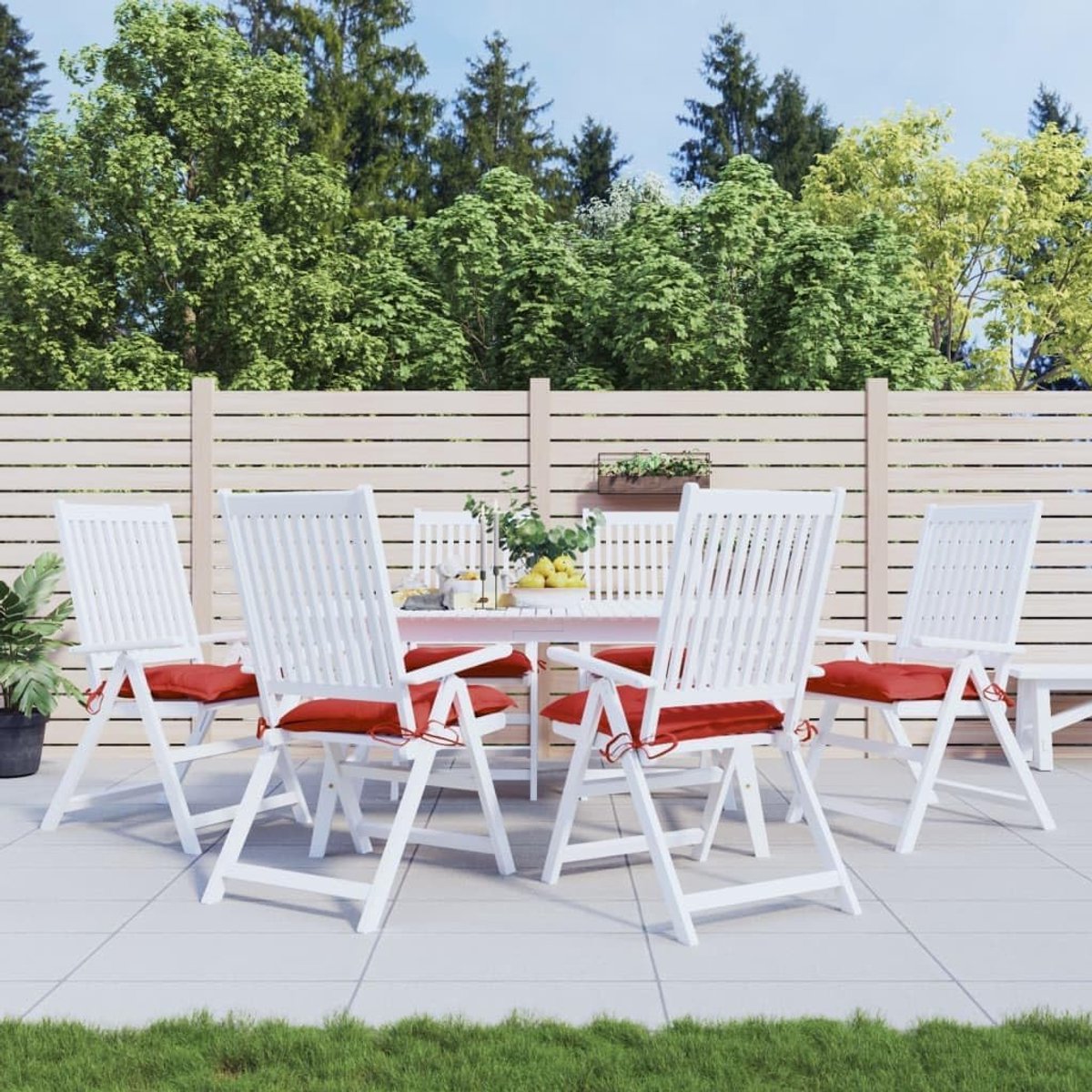 6 stuks, rood, 50 x 50 x 7 cm, Oxford-weefsel, outdoor zitkussen met zachte vulling voor tuinmeubelen en terras, waterafstotend en ademend, zitkussens