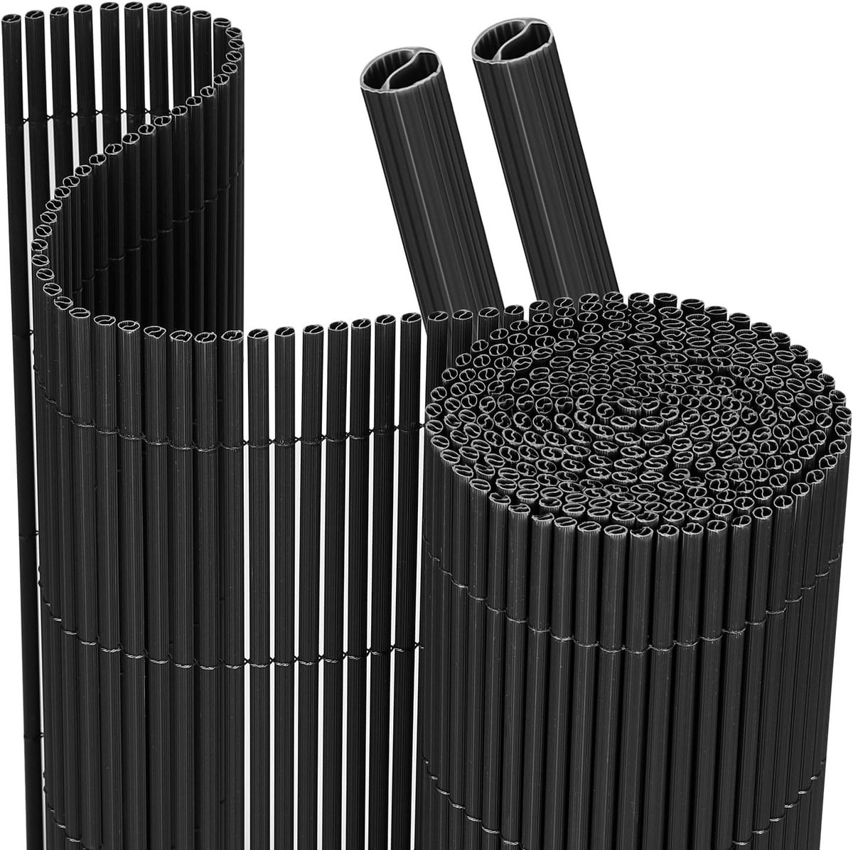 Inkijkbeschermingsmat balkon 2x 80x400 cm grijs - ronde buis met versterkingsstrepen, balkon, inkijkbescherming, zonder boren, windscherm en inkijkbescherming voor tuinhek, terras en
