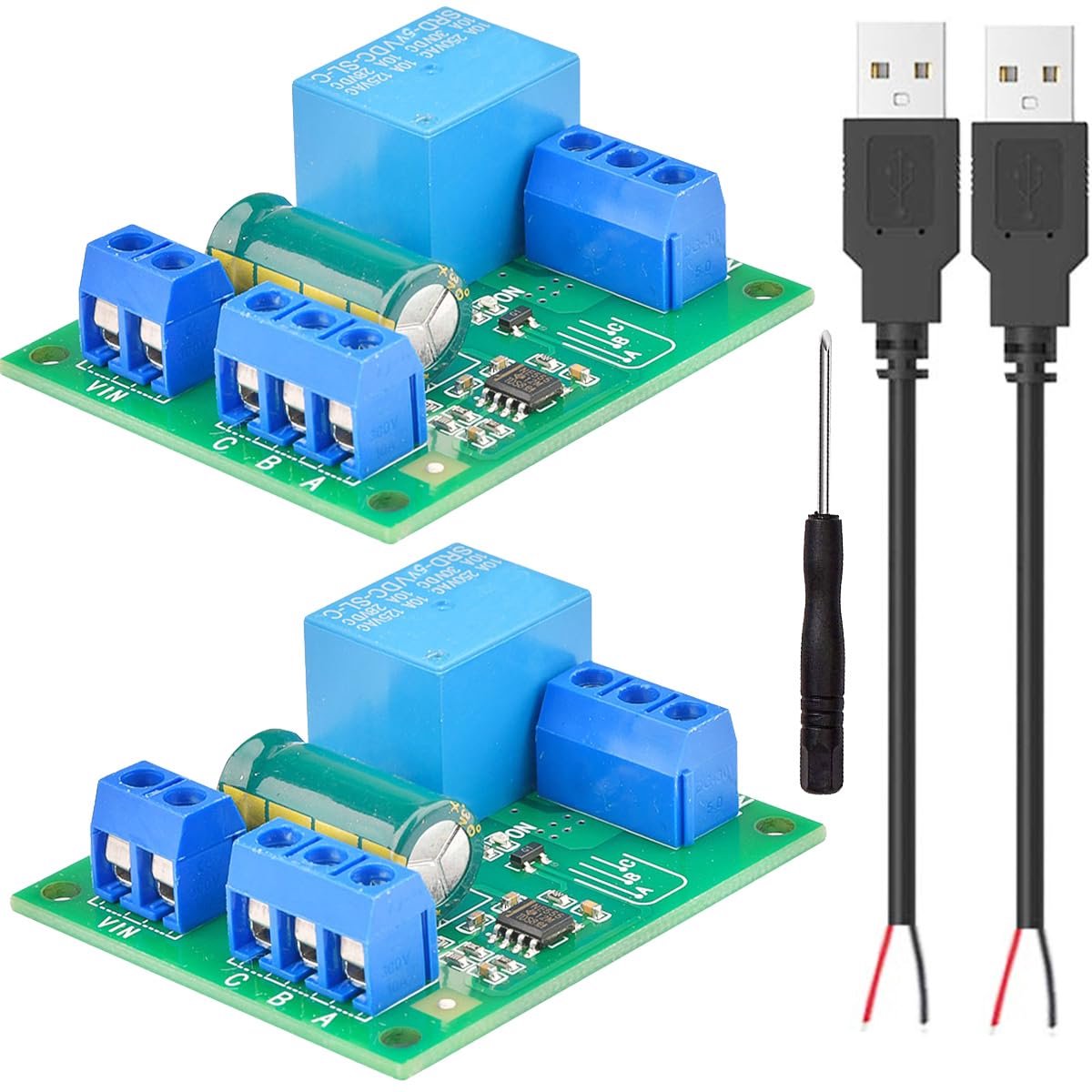 2 stuks waterniveau-controllermodule waterniveauregelmodule 5 V NE555 automatische waterniveaucontroleschakelaar vloeistofniveausensormodule met tweeaderige USB-kabelschroevendraaier