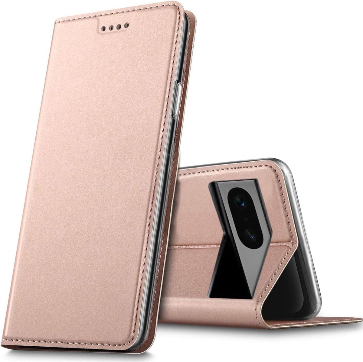 Hoes voor mobiele telefoon voor Google Pixel 8, premium mobiele telefoon flip cover voor Pixel 8 [geïntegreerde magneet] bookcase, PU lederen hoes, roségoud