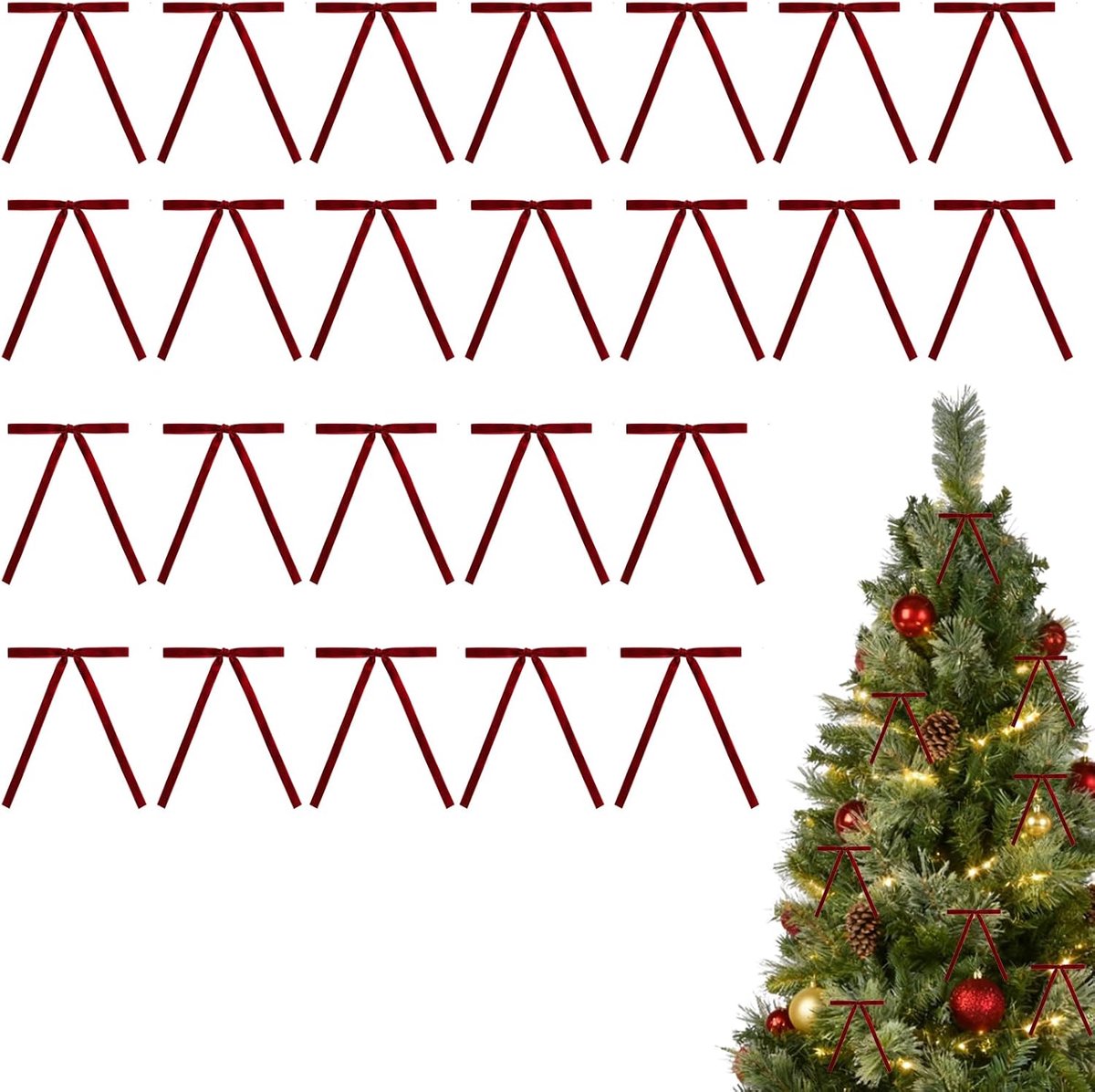 24x Fluweel Strikjes 12.7cm Bourgogne Rood Kerstboom Decoratie