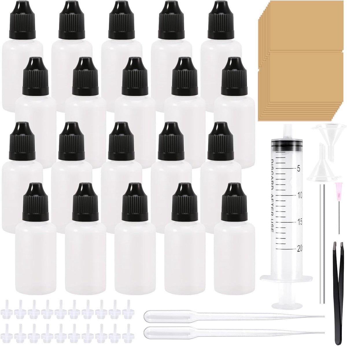 20 stuks druppelflesjes, reisfles met transferpipet, kunststof, (30 ml)