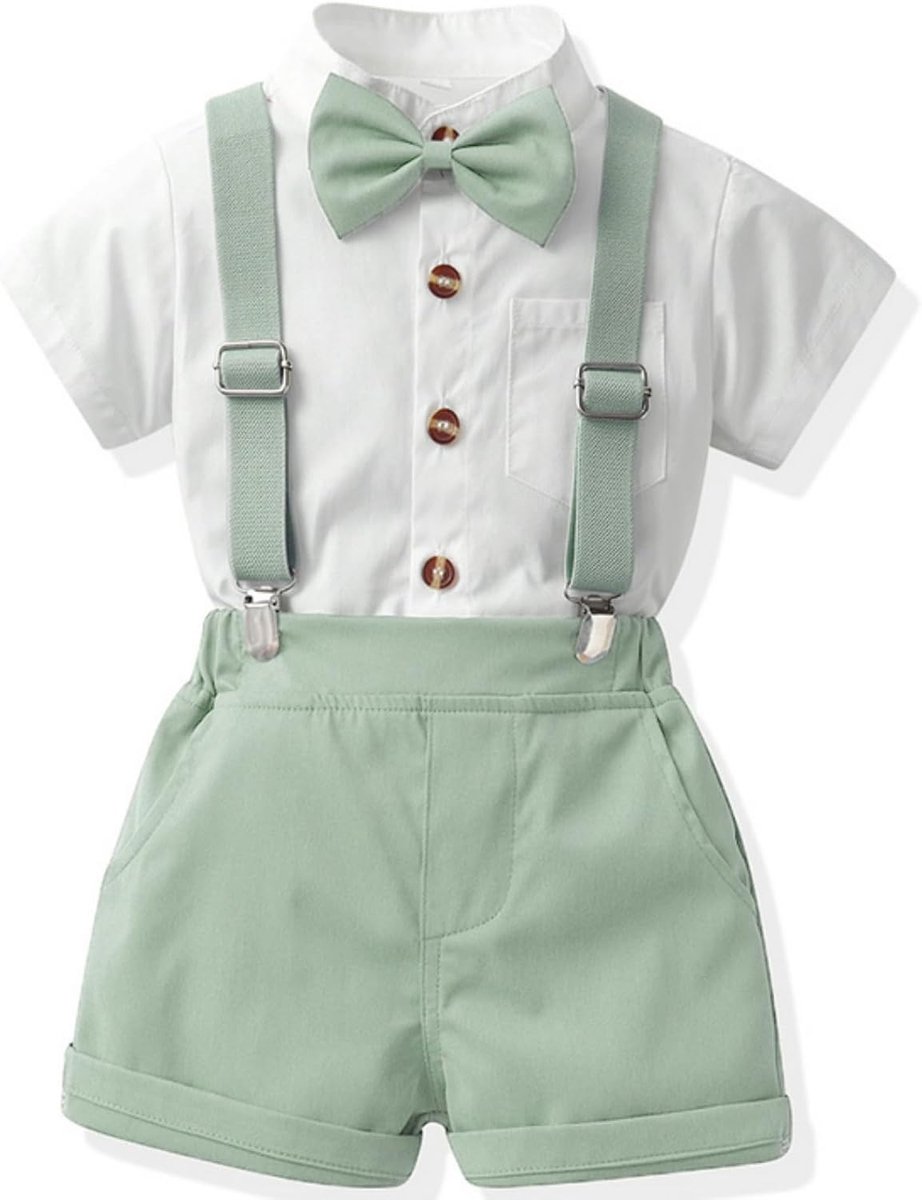 Formele Outfit Kid Gentleman Korte Mouw Shirt Bowtie Jongen Jarretel Shorts Bruiloft Pak Jongens Outfits
