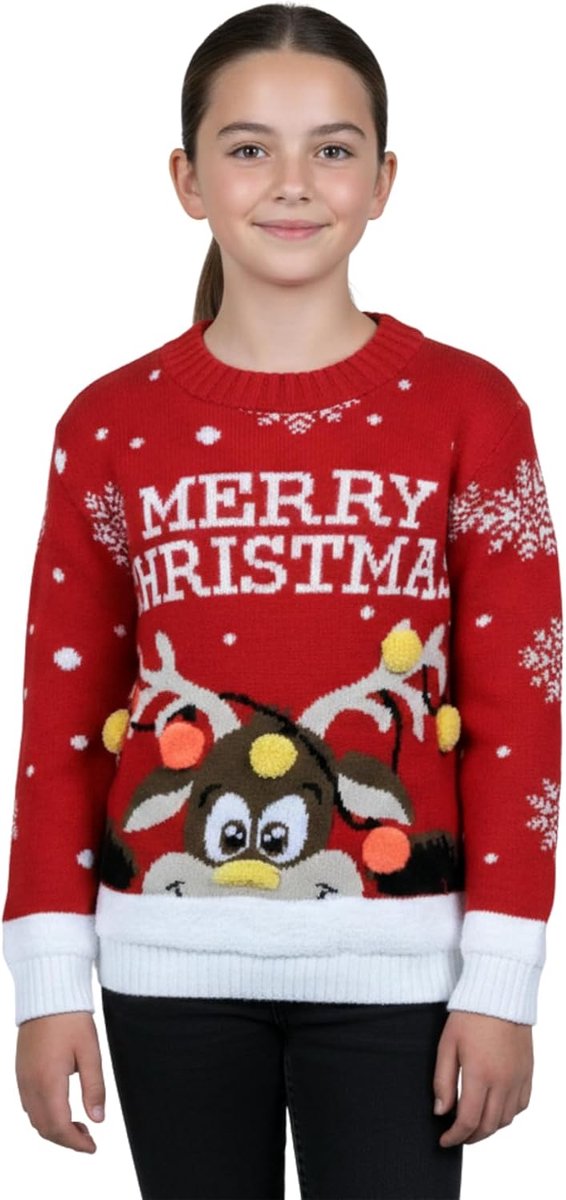 Meisjes kinderen kerst nieuwigheid rendier Rudolph 3D gebreide trui trui top