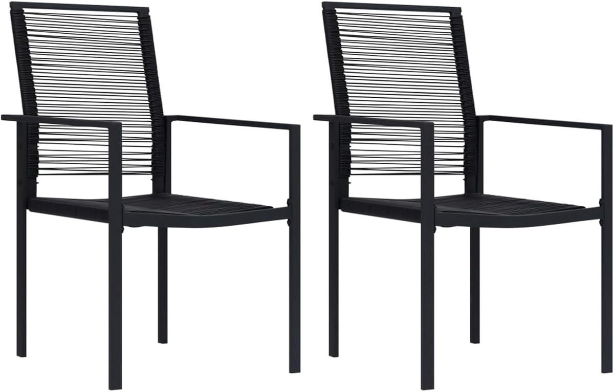 Set van 2 tuinstoelen, tuinstoel, hoge rugleuning, armleuningen, tuinstoel, tuin, rotan stoelen, balkonstoel, terrassen, zitmeubelen, tuinmeubelen, pvc, rotan, zwart