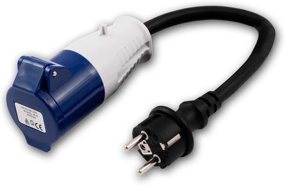 Adapterkabel met veiligheidscontactstekker naar CEE-koppeling, 35cm, voor camping en boten, IP44