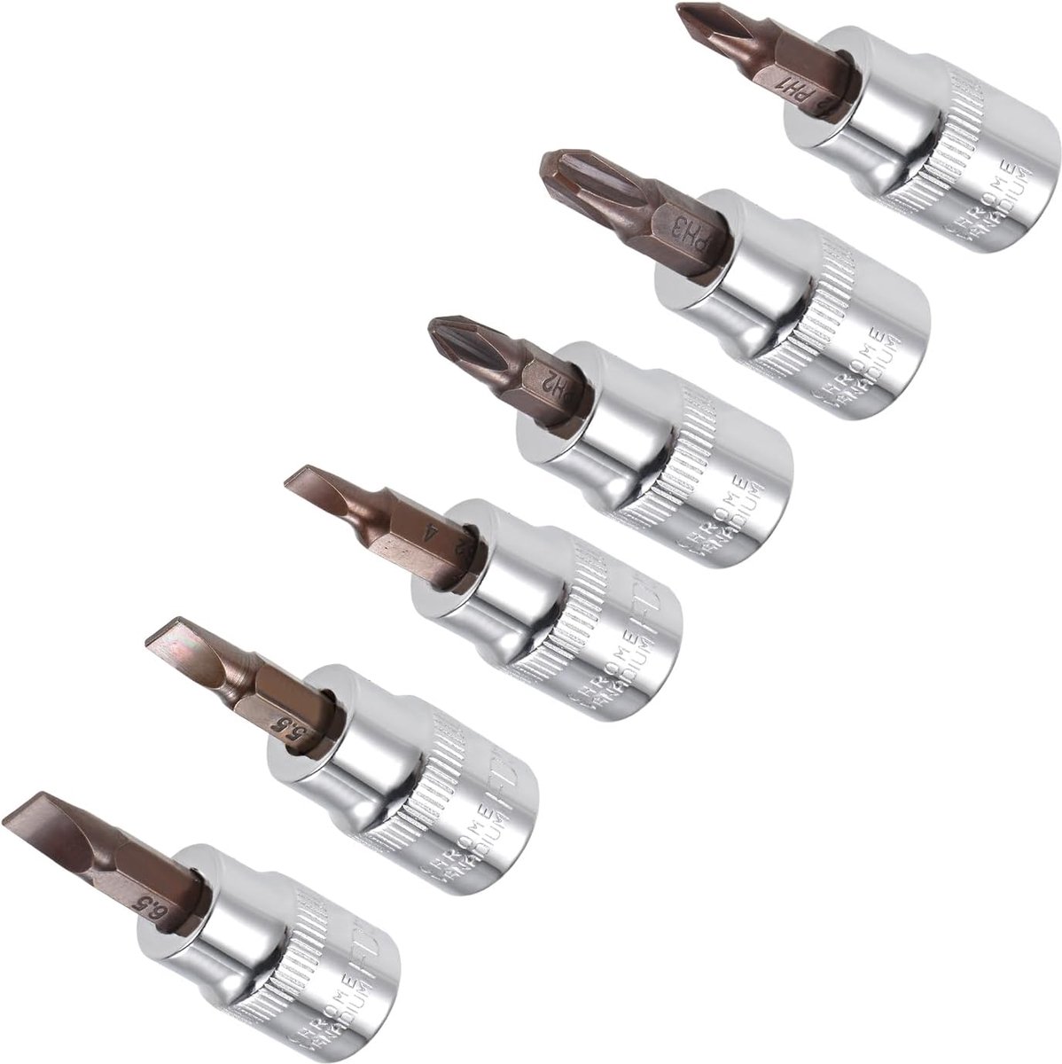 Bit Socket Set, 1-#3, FD4-FD6.5 Bit 3/8" Drive, S2 Staal Warmte Behandelde CR-V Socket - (Toepassingen: voor Bevestigingstoepassing)