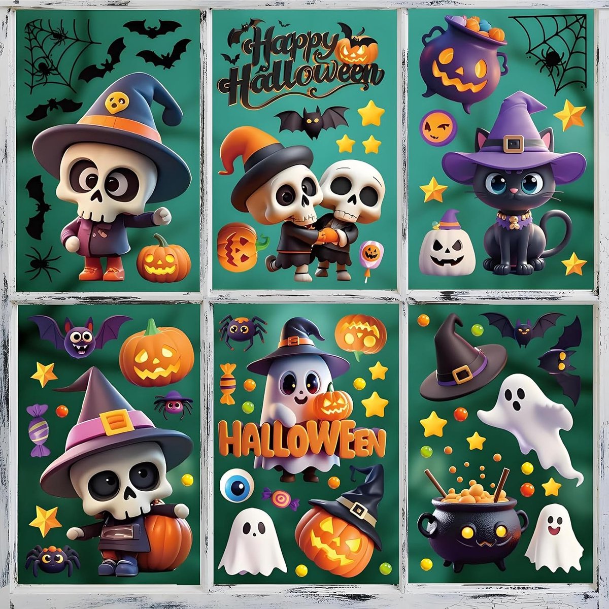 Raamstickers, schedel geest pompoen vleermuizen raamstickers klampt stickers, verwijderbare Halloween raamdecoratie voor raam glas feest woondecoratie