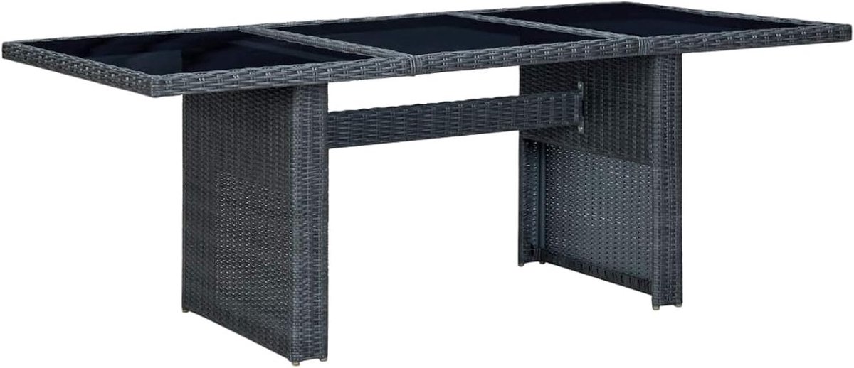 Tuintafel, terrastafel, balkontafel, eettafel, tuinmeubelen, polyrotan tafel, glastafel, donkergrijs en zwart, 200 x 100 x 74 cm