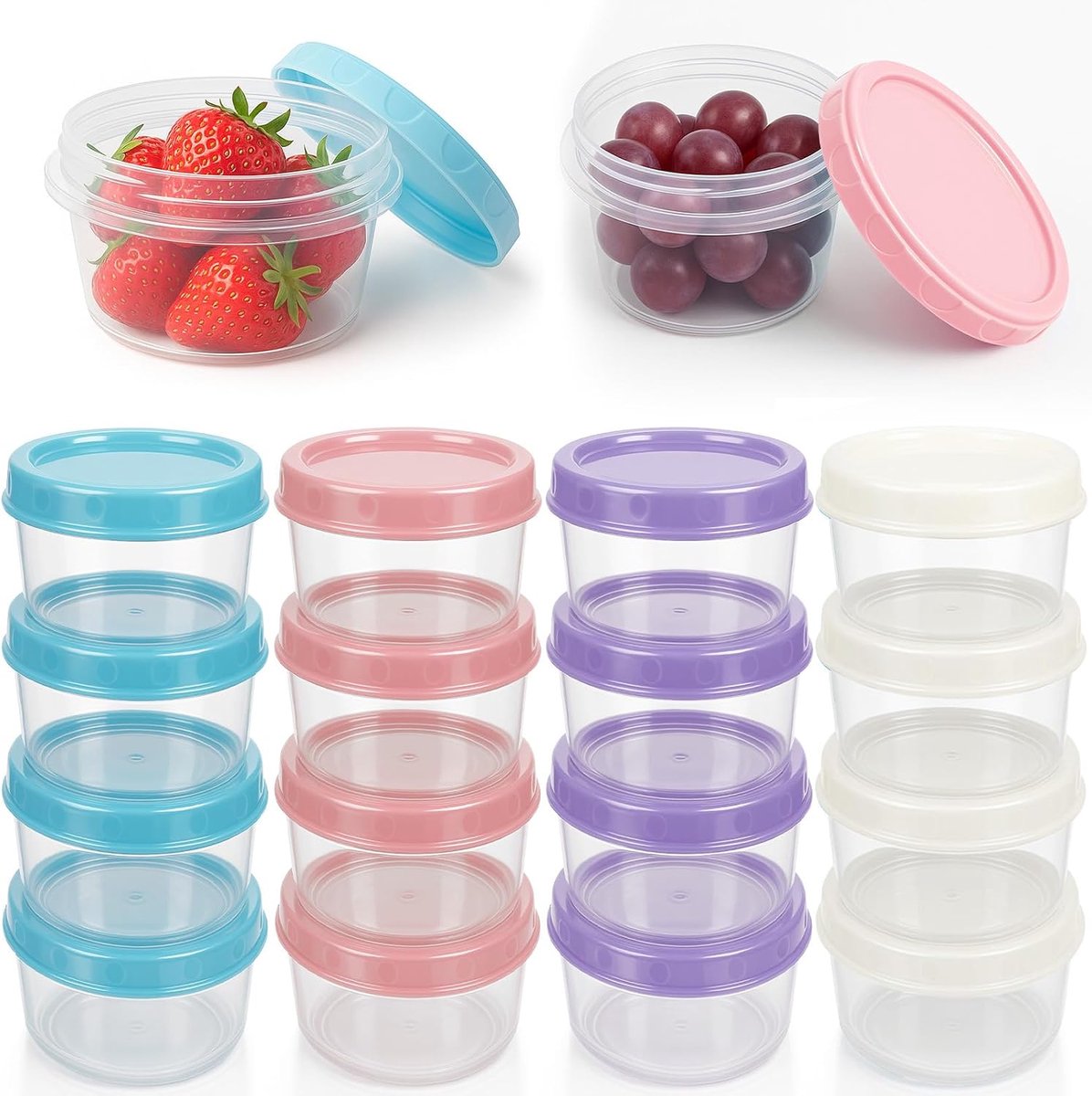 Kaiyaya 16 stuks kleurrijke snackdozen, 200 ml kunststof vershouddozen, vershouddozen met deksel, herbruikbare lekvrije vriesdozen