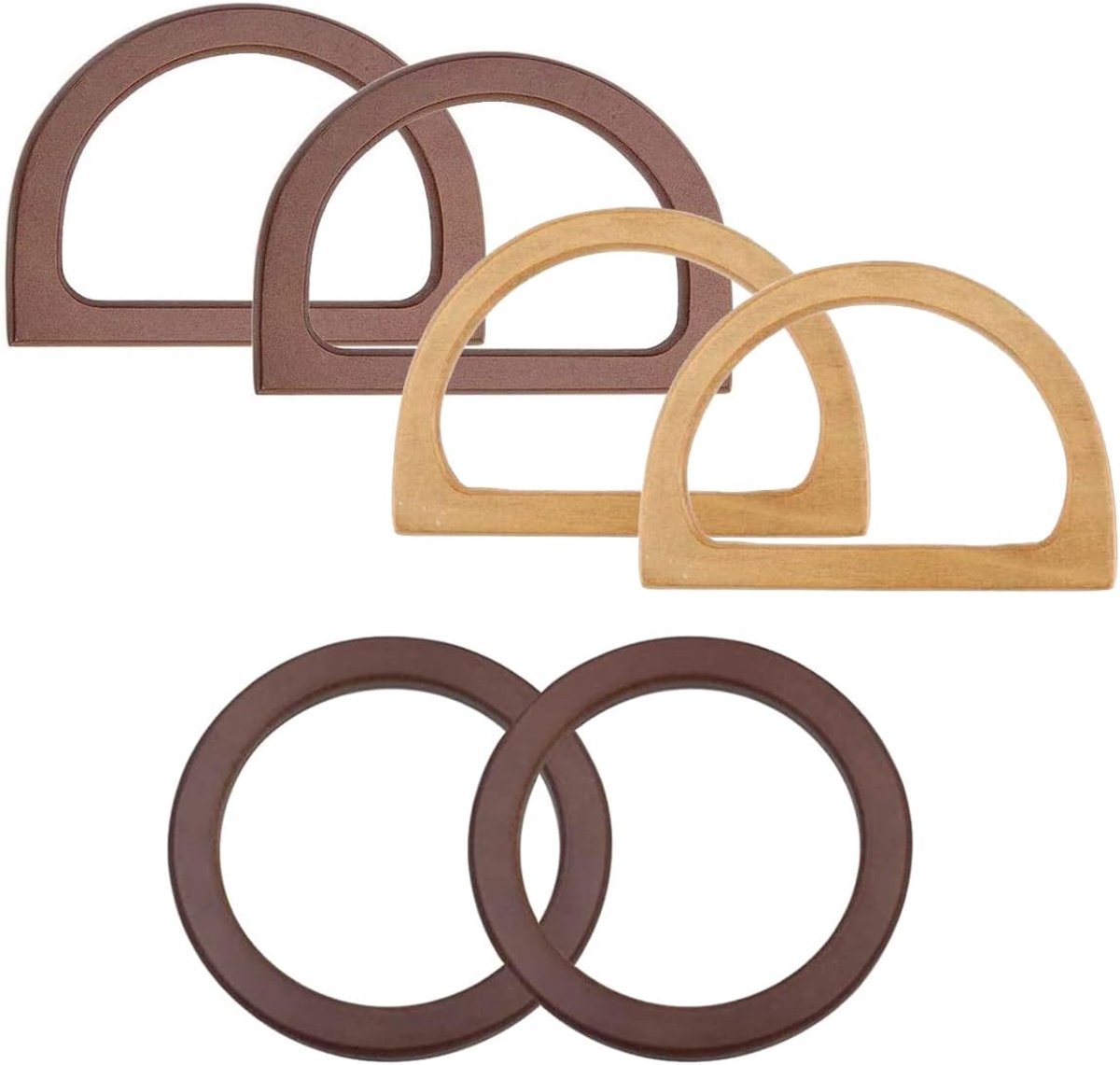 Houten handtassen,6 stuks houten handgrepen voor tassen handtassen voor handtassen Vervangende houten handgrepen voor handtassen voor het maken van tassen(D-vorm en ronde)
