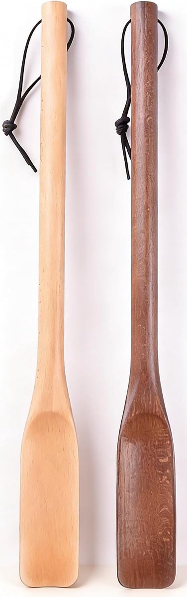 Schoenlepel, natuur en bruin, 44 cm lang, 4 cm breed, met ophanglus, set van 2 stuks