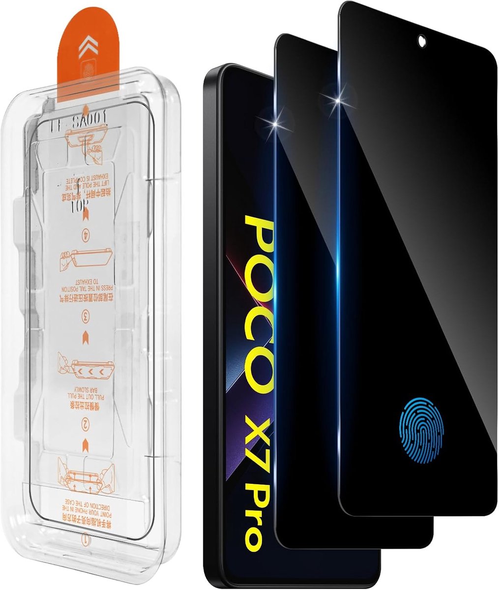 Beschermfolie voor Xiaomi Poco X7 Pro 5G, voor pantserglas, 2 stuks, voor auto-installatie, privacyfolie, anti-spy veiligheidsglas, extreem krasbestendig 9H, anti-vingerafdrukfolie