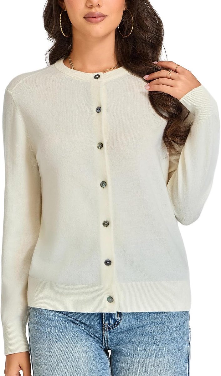 Knopentrui - 100% Merinowol Cardigan met Echte Schelpknopen, Knusse Lichtgewicht Gebreide Trui voor Vrouwen