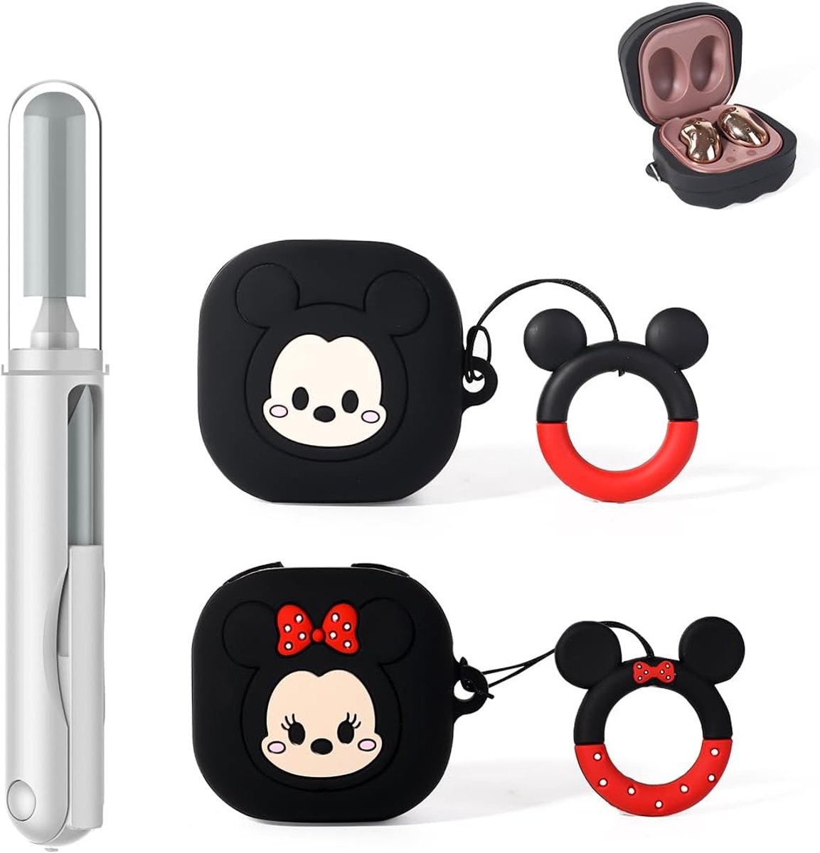 (2 stuks + reinigingspen) XMBYGY siliconen hoes voor Galaxy Buds FE (2023) / Buds2 Pro (2022) / Buds 2 (2021) / Buds Pro (2021) / Buds Live (2020) Beschermhoes met 3-in-1 reinigingsborstel pen