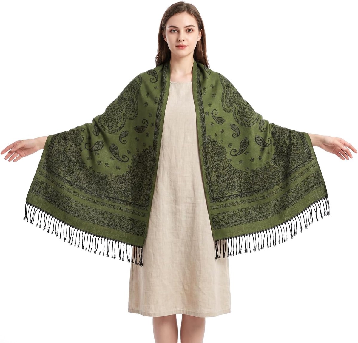 Pashmina sjaal, bruiloft gasten sjaal, grote zachte wintersjaal 70x195cm, groen