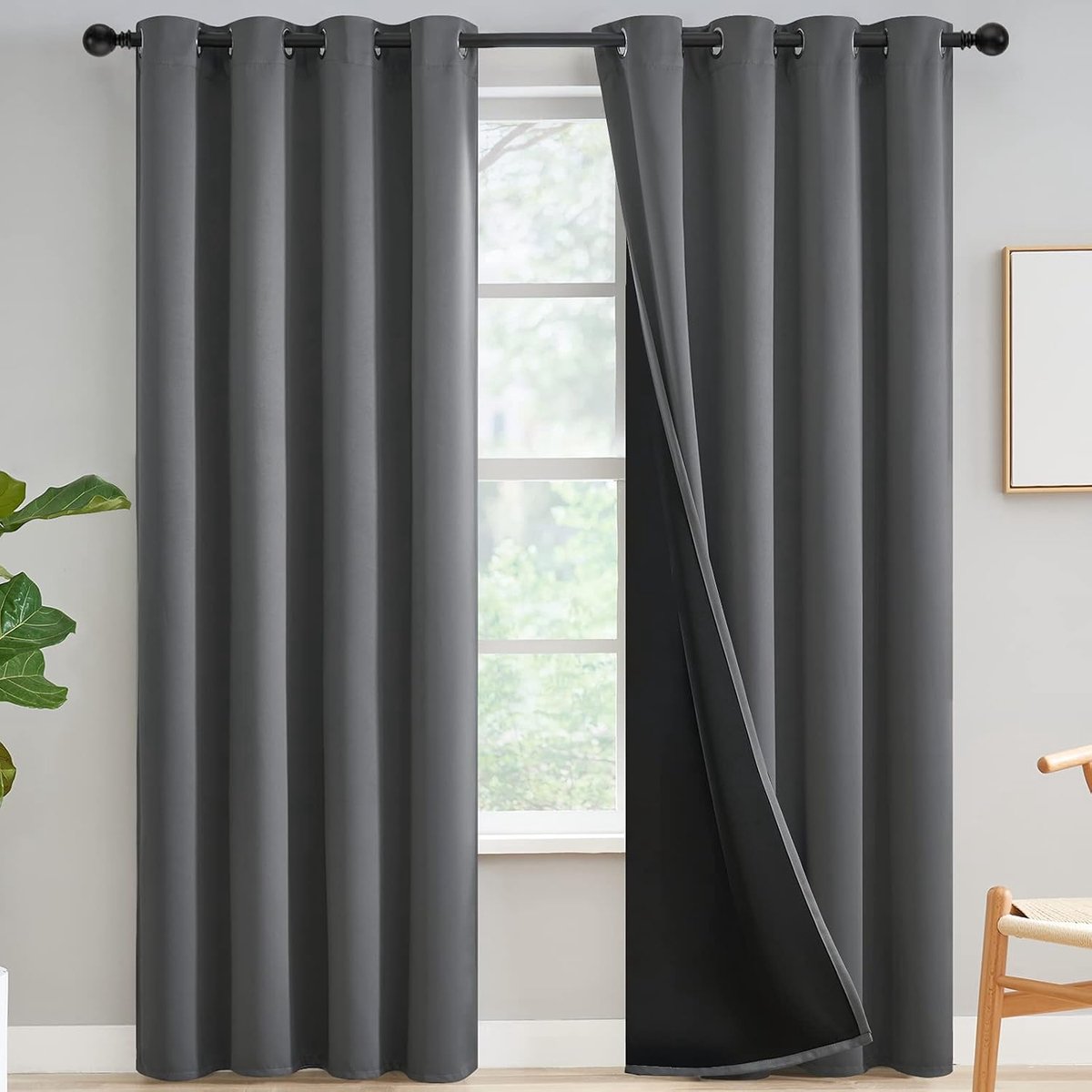 84 Inch Lengte 100% Verduisterende Gordijnen voor Slaapkamer, Grijze Totaal Licht Blokkerende Gordijnen, Zachte Zware Volledige Kamer Verduisterende Stevige Tule Panelen voor Woonkamer, 52B X