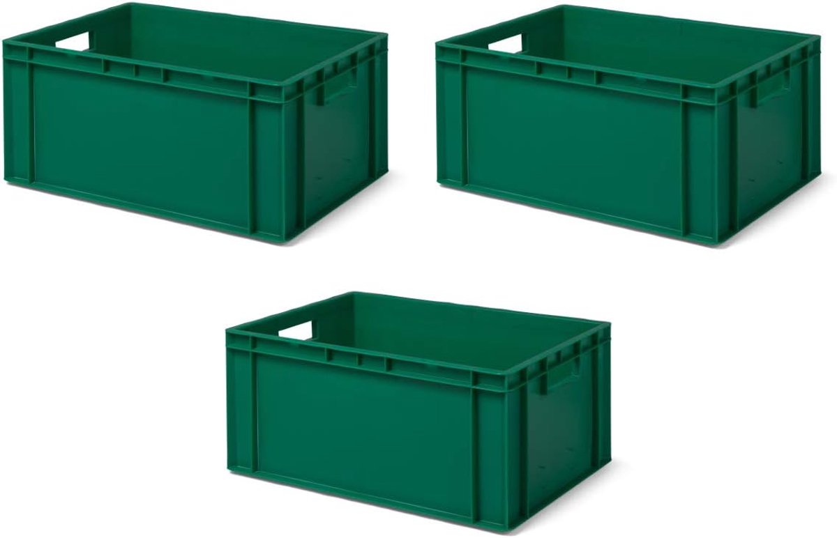 3 stuks transportstapelbakken TK627-0 groen, lxbxh 600x400x270 mm , uit PP, volume: 51 liter, echte industriële kwaliteit ook geschikt voor voedsel