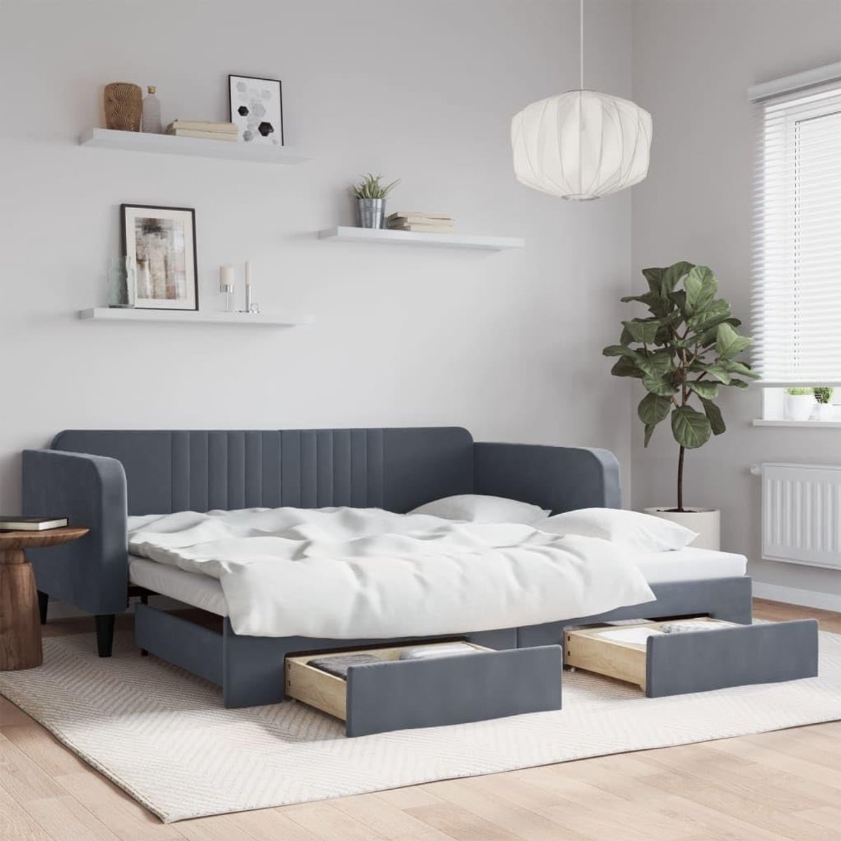 2 in 1 slaapbank met lades logeerbed donkergrijs 100x200 cm