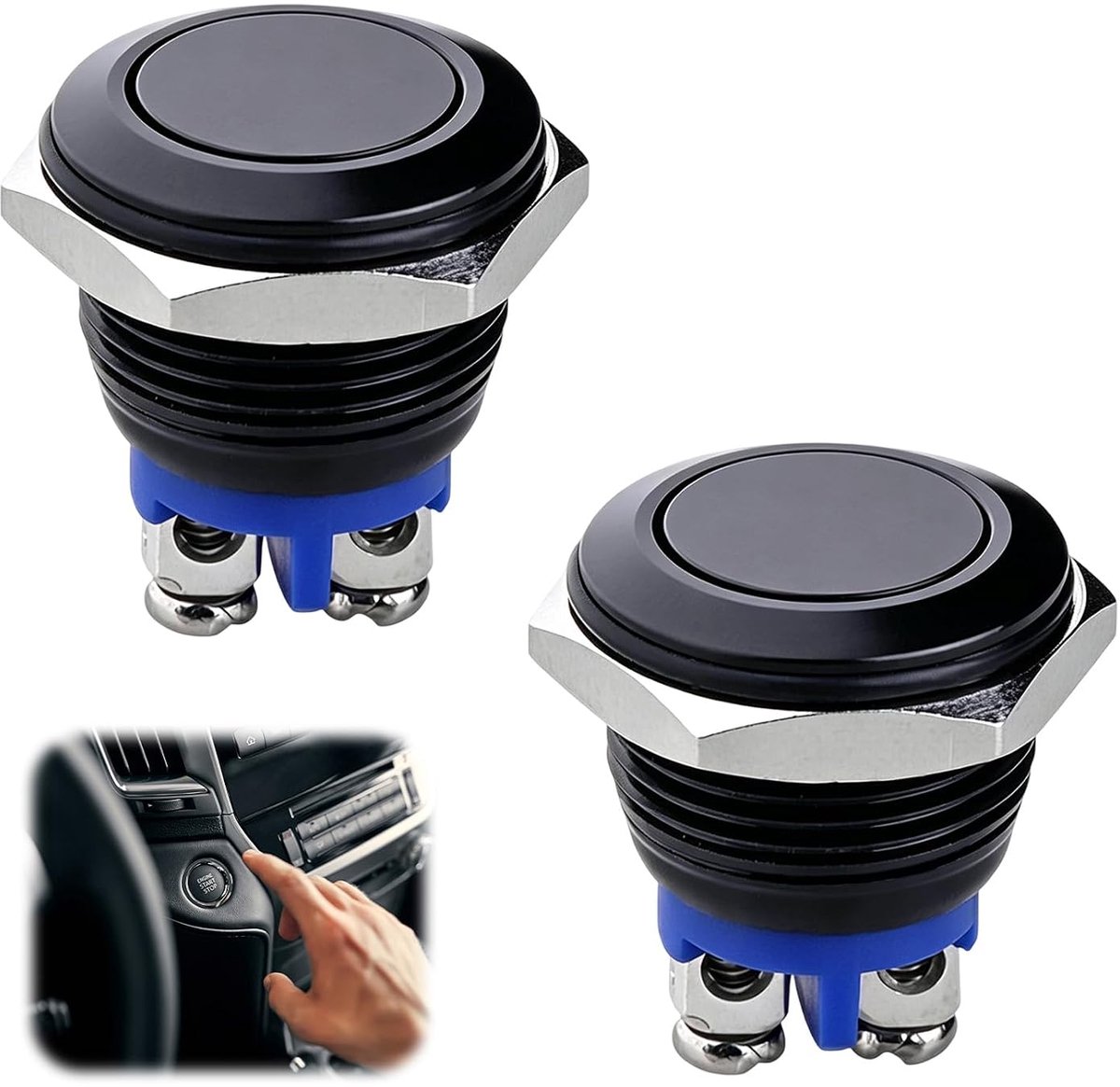 Drukknop, zwart, 16 mm, drukknop, 12 V, momenteel waterdicht