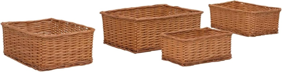 Set van stapelbare manden, organizer, rechthoekig, 4 stuks, van bruine wilgentenen