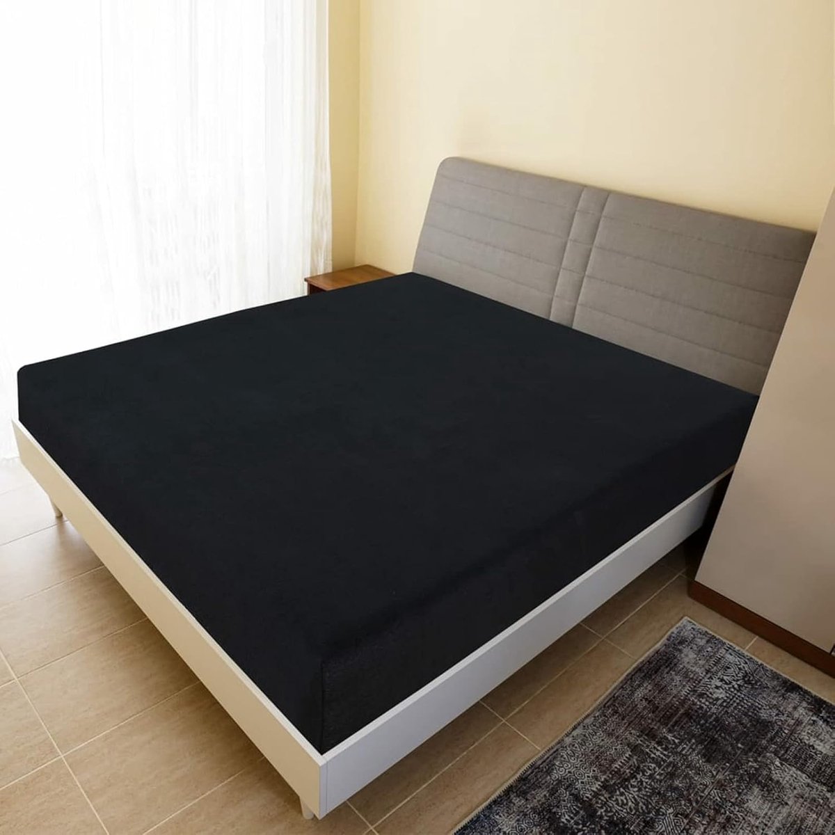 Jersey hoeslaken, hoeslaken, bedlaken voor eenpersoonsbed, tweepersoonsbed, jersey-hoeslaken, beddengoed, katoenen laken, 2 stuks, zwart, 140 x 200 cm