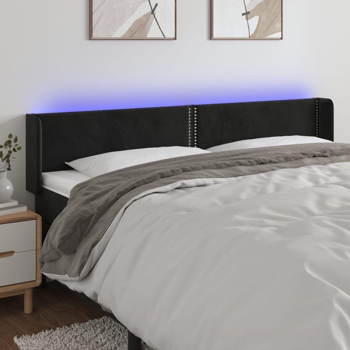 Zwart, 183 x 16 x 78/88 cm, fluweel, voor de slaapkamer, hotelhoofdeinde, werkkamer, voor slaapkamer, tweede slaapkamer, hotel