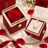 Femur Eeuwige Roos - Valentijn Roos - Valentijn Cadeau - Hartjes Ketting - Sieradendoos Met Gouden Ketting - Liefdesketting - Moederdag - Valentijnsdag