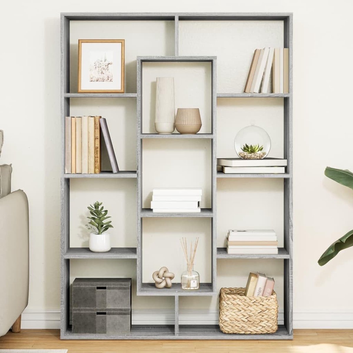 Boekenkast grijs Sonoma 102x29x143 cm houtmateriaal met 11 vakken
