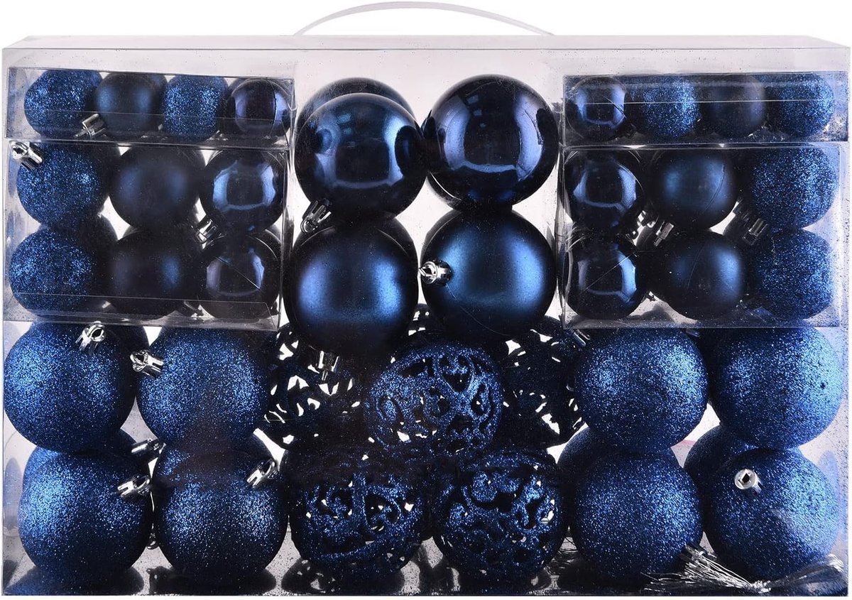 Kerstballen boomornamenten, onbreekbare kerstboomdecoratieset met herbruikbaar, in de hand gehouden geschenkpakket voor vakantie kerstboomdecoratie (donkerblauw)