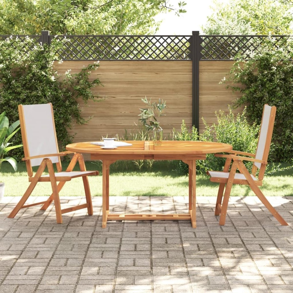 Inklapbare tuinstoelen, 2 stuks, massief hout acacia en textiel, fauteuil, buitenstoelen, eetkamerstoelen voor buiten, terrasstoelen, P4008421