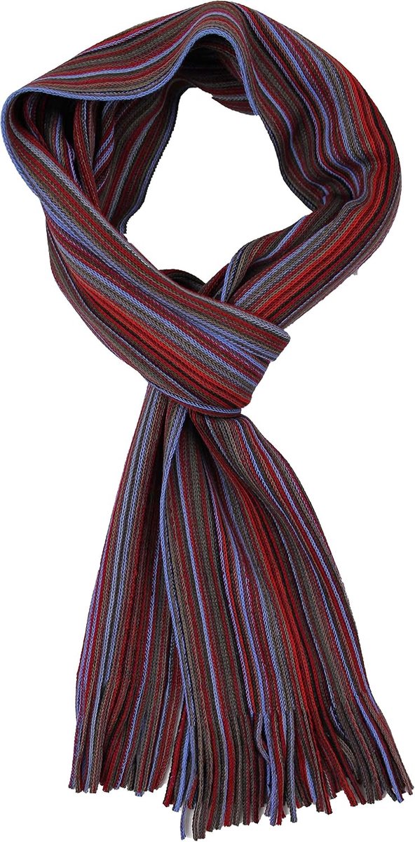 Gebreide sjaal heren sjaal wol polyacryl gestreept kleurrijk multi meerkleurig, bruin, rood, blauw, 200 x 26 cmWolle