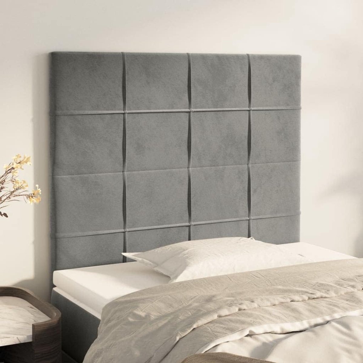 Hoofdsteunen 2 Stuks Lichtgrijs 90 x 5 x 78/88 cm Fluwelen Hoofdsteun Slaapkamer Meubels Hotels