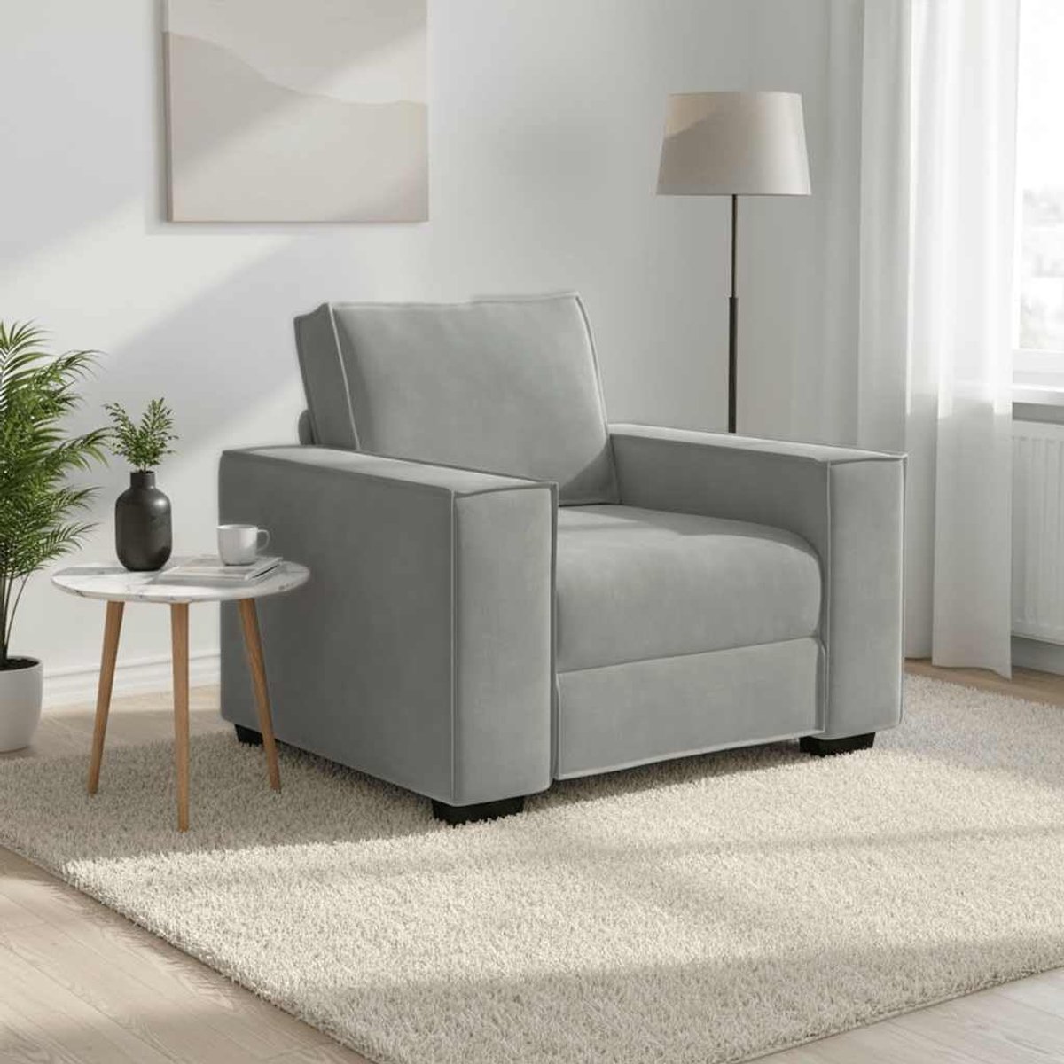 Stoel lichtgrijs 100x78x84 cm met robuust houten en metalen frame voor woonkamer en kantoor, comfortabele bekleding en brede armleuningen