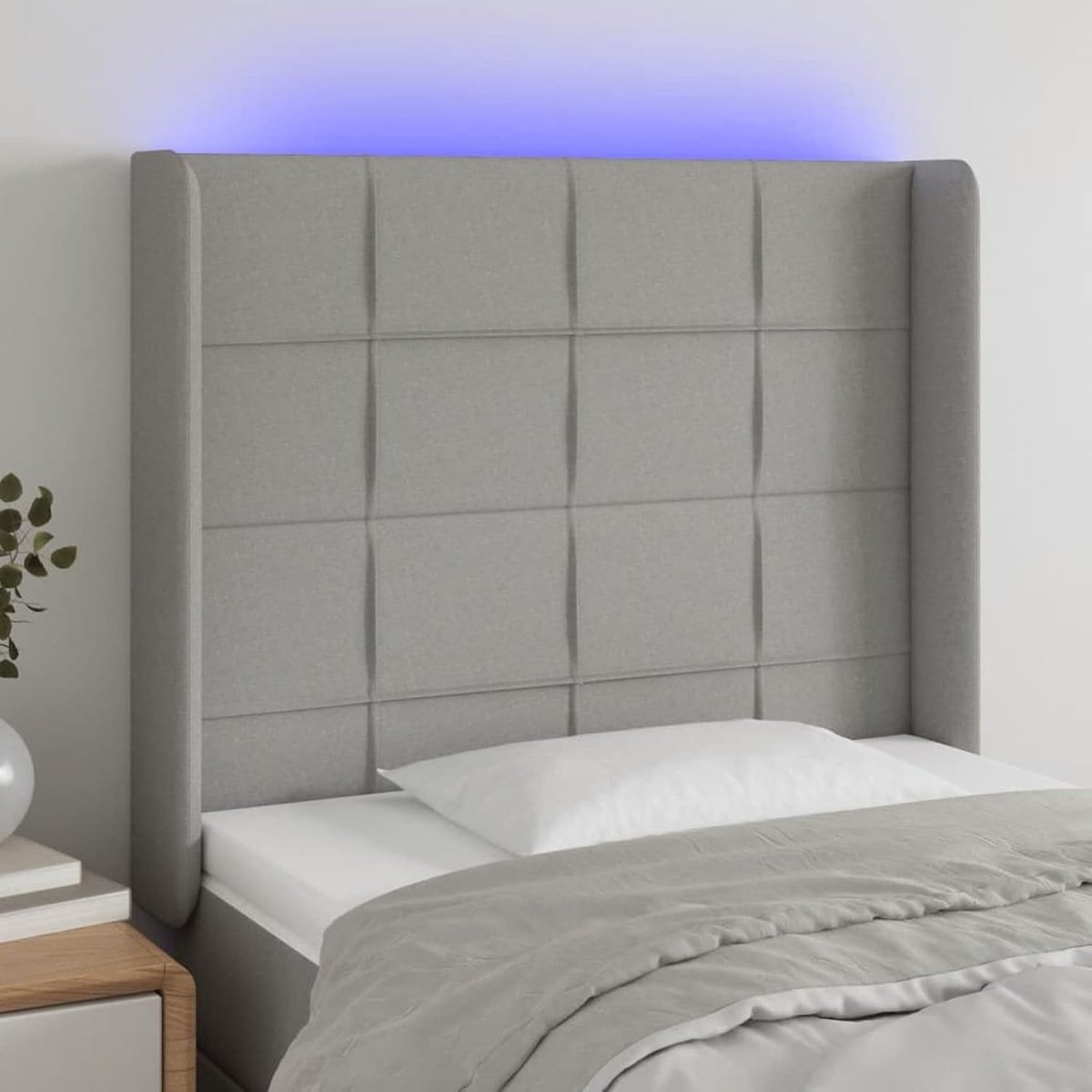 Led-hoofdeinde, lichtgrijs, 83 x 16 x 118/128 cm, stof, wandsteun, hoofdeinde voor slaapkamer, logeerkamer, type C