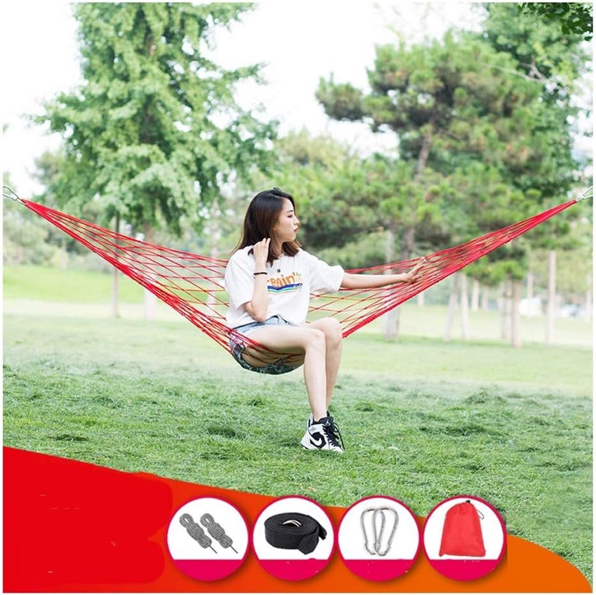 Hangmatten Comfortabele Hangen Nylon Mesh Rope hangmatten Outdoor Camping Garden Swing Hangende (Color : Red)