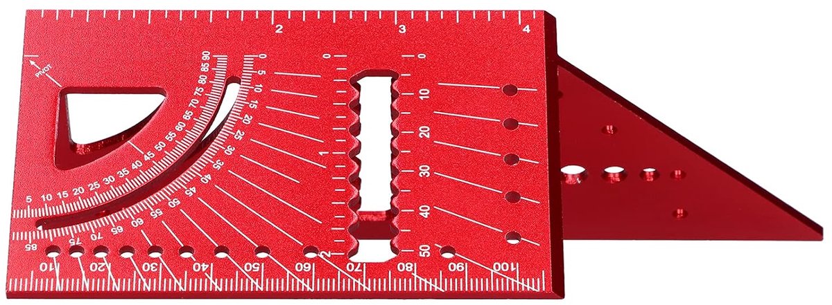 3D-verstekhoek, rode aluminiumlegering, houtbewerking, vierkante maatliniaal, 45 graden, 90 graden liniaal, gereedschap voor afschuiningsmeting, voor houtbewerking, hoekmeting