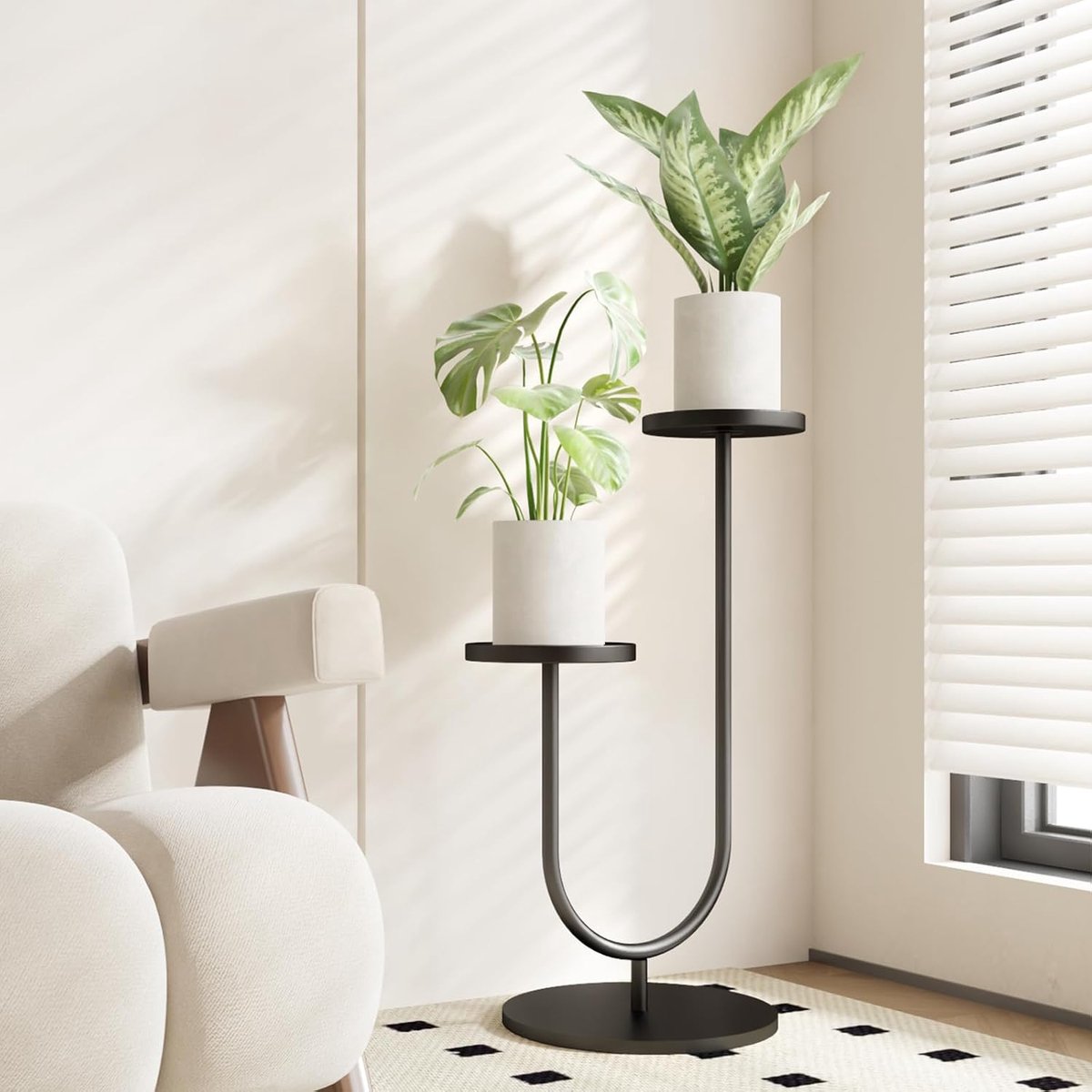 Hoge Getrapte Plantenstandaard Voor Kamerplanten, Metalen Hoek Plantenrek Voor 2 Potten, Voor Woonkamer, Slaapkamer En Balkon, Zwart