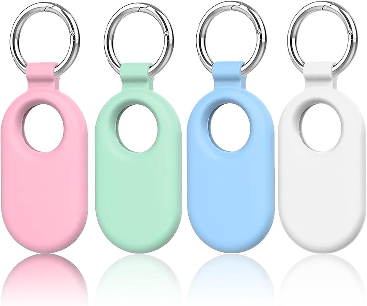 4-pack beschermhoes voor Galaxy SmartTag 2, siliconen beschermhoes voor Galaxy SmartTag 2023, anti-kras Samsung Smart Tag 2 hoesje met sleutelhanger, compatibel met sleutels, huisdieren, bagage,