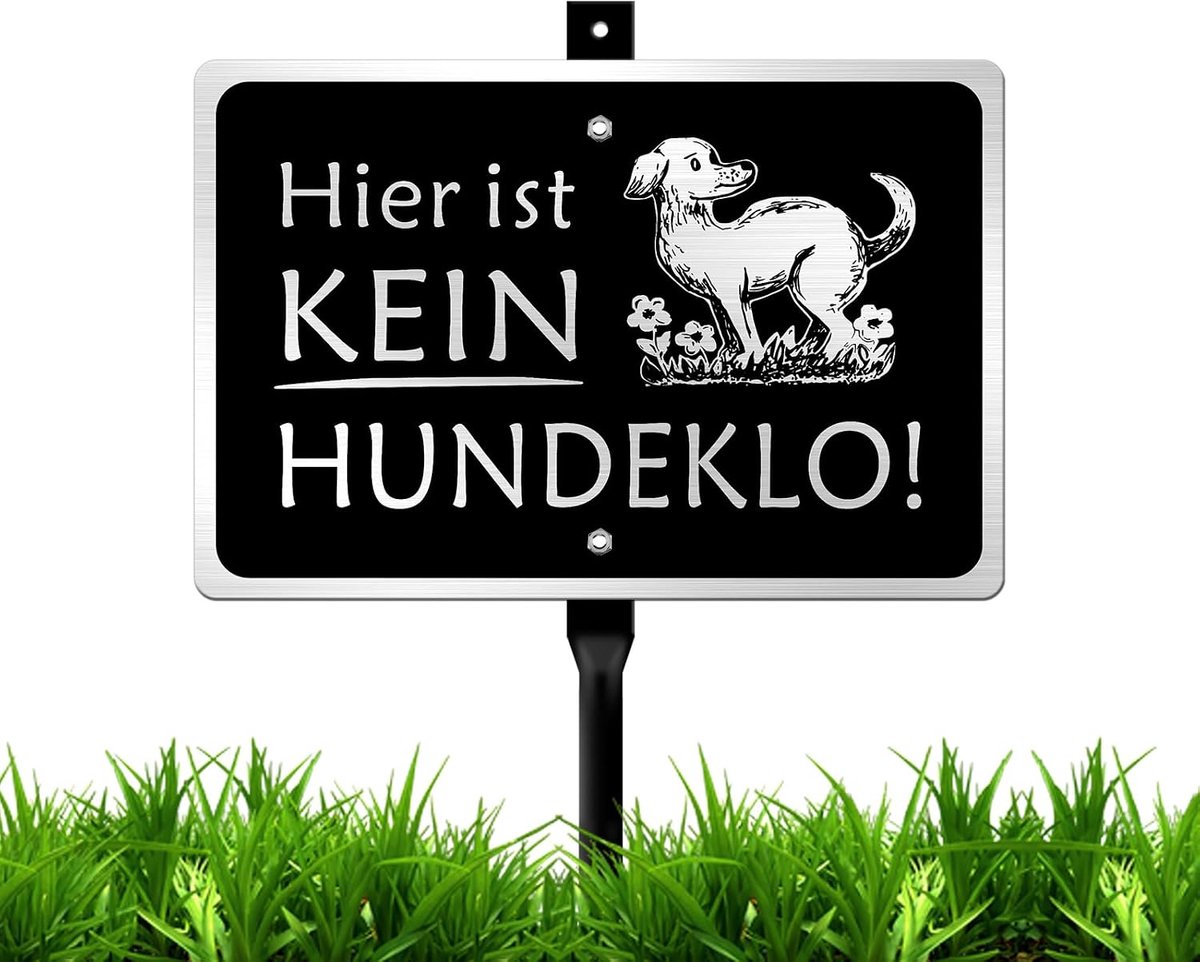 Hondentoiletbordje, insteekbord, metaal, 20 x 30 cm, geborsteld aluminium oppervlak, hier is geen hondentoiletbord met houder, weerbestendig en gemakkelijk te monteren, zwart, 1 stuk
